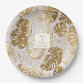 トロピエレガントックモンステラ金箔金ゴールド結婚ズ ペーパープレート (正面)