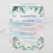 トロピエレガントッ結婚カルの水色 招待状 (正面/裏面)
