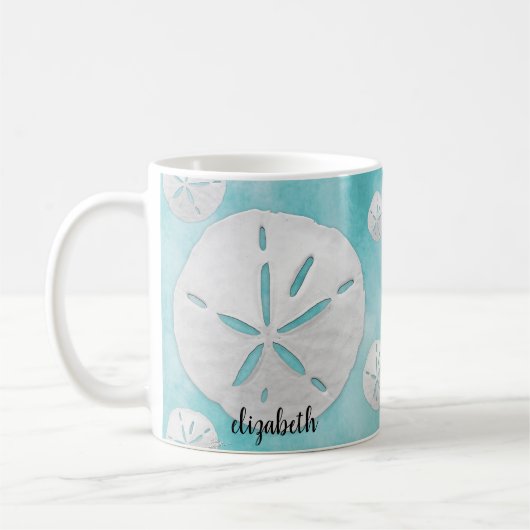 トロピカカスタムルサンドドルターコイズウォーターカラー コーヒーマグカップ (左)