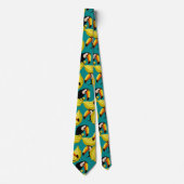 トロピカカラフルルトゥカンバードズおもしろいイエロー&ティール(緑がかった色) ネクタイ (正面)