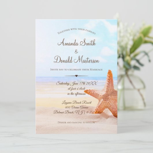 トロピカモダンルビーチヒトデ結婚式招待状 招待状 (スタンド正面)