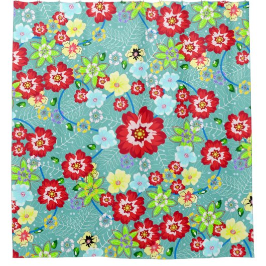 トロピカラフルカルフォークアートフローラ シャワーカーテン (正面)