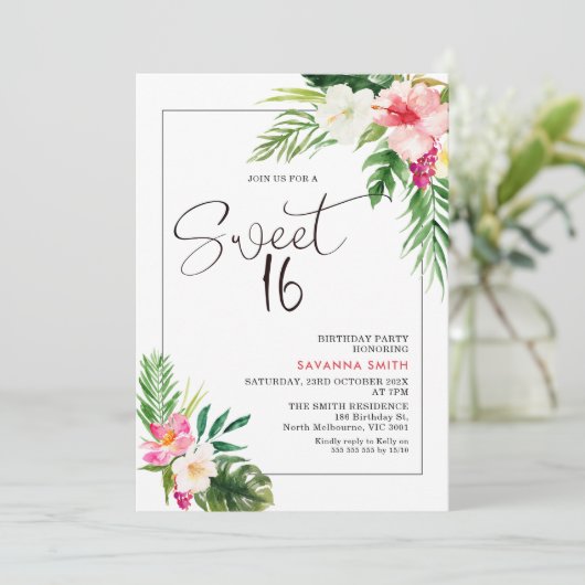 トロピカラフルカルフローラサマースイート16誕生日 招待状 (スタンド正面)