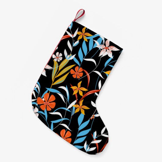 トロピカラフルッ離れク：暗い背景のパターン スモールクリスマスストッキング (正面 (吊り時))