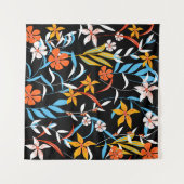 トロピカラフルッ離れク：暗い背景のパターン タペストリー (正面(横))