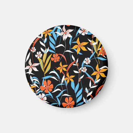 トロピカラフルッ離れク:暗い背景のパターン マグネット (正面)