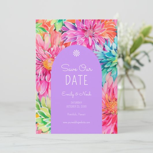 トロピカラフルモダンカルフローラ結婚の写真 セーブザデート (スタンド正面)