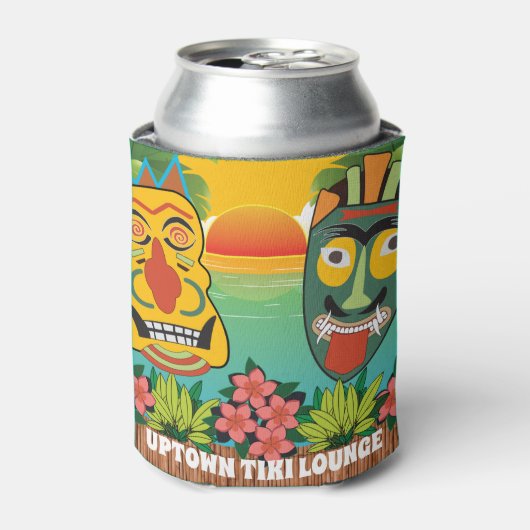 トロピカルおもしろいな夕日と名前を持つティキ顔 缶クーラー (缶正面)