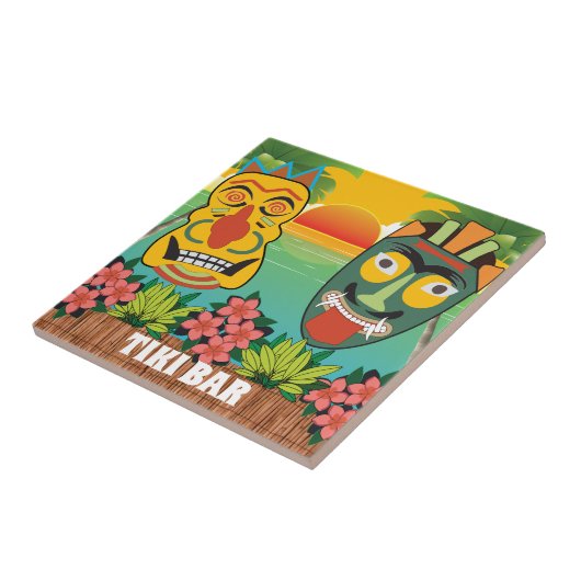 トロピカルおもしろいな夕日のあるティキ顔 タイル (側面)