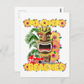 トロピカルおもしろいアロハビーチハワイアンティキ ポストカード (正面/裏面)