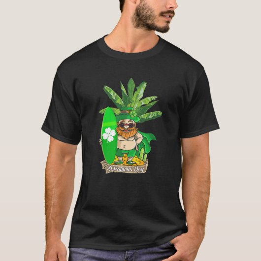 トロピカルおもしろいハワイLeprechaun Surfers Saint Pat Tシャツ (正面)