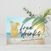 トロピカルおもしろいビーチ結婚式日付を保存 案内状 (スタンド正面)