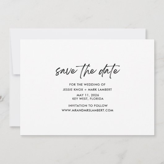 トロピカルおもしろいビーチ結婚式日付を保存 案内状 (裏面)