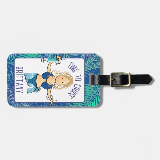 トロピカルおもしろい水着クルーズ用の漫画 ラゲッジタグ (正面横)