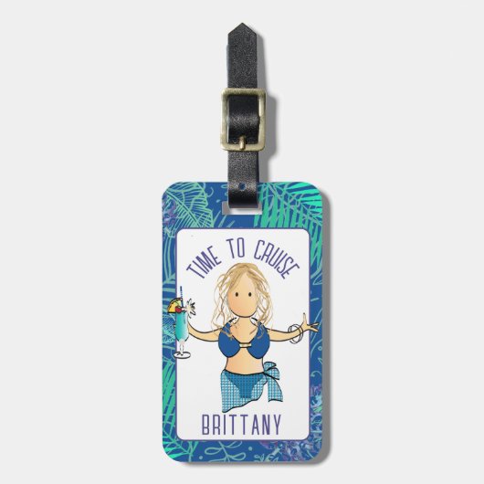 トロピカルおもしろい水着クルーズ用の漫画 ラゲッジタグ (正面縦)