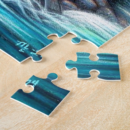 トロピカルお洒落クリスマスライトハウスティール(緑がかった色)レッド ジグソーパズル (側面)