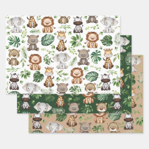 トロピカルお洒落ジャングルサファリ野生動物 ラッピングペーパーシート