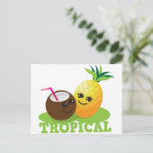 トロピカルかわいいかわいいココナッツとパイナップル ポストカード (スタンド正面)
