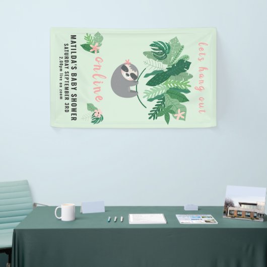 トロピカルかわいいつるナマズアウトオンライン赤ちゃんシャワー 横断幕 (トレードショー)