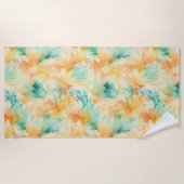 トロピカルかわいらしティール（緑がかった色）オレンジクリーム ビーチタオル (正面)