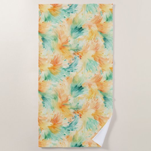 トロピカルかわいらしティール（緑がかった色）オレンジクリーム ビーチタオル (正面)