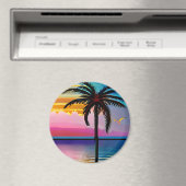 トロピカルかわいらしパームと紫の夕日 マグネット (インサイチュ (食洗機))