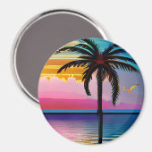 トロピカルかわいらしパームと紫の夕日 マグネット (正面/裏面)