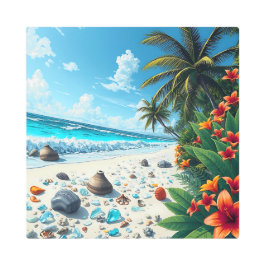 トロピカルかわいらしビーチシーンコースタルシーサイドアート メタルプリント