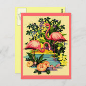 トロピカルかわいらしフォレストハガキのピンクのフラミンゴ ポストカード (正面/裏面)