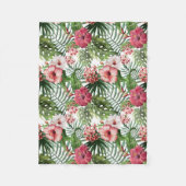 トロピカルかわいらし、ピンクと赤のハイビスカスブランケット フリースブランケット (正面)