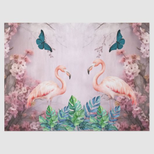 トロピカルさくらんぼブロッサム&ピンクフラミンゴスデクページ 薄葉紙 (正面)