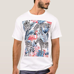 トロピカルしゃれている:フラミンゴゼブラパラダイス Tシャツ