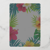 トロピカルでカラフルなハイビスカス Hawaiian サマーウェディング 箔招待状 (裏面)