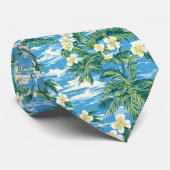 トロピカルで青いデザイン花柄 ネクタイ (ロール)