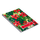 トロピカルなカラフルジャングルのハイビスカス赤と緑 ノートブック (右側)