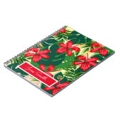 トロピカルなカラフルジャングルのハイビスカス赤と緑 ノートブック (左側)