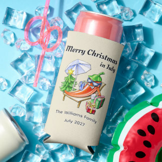 トロピカルなクリスマス・イン・ジュライの面白いチリのアート スリム缶クーラー