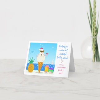 トロピカルなサンタが描かれた折り畳みのホリデーカード シーズンカード