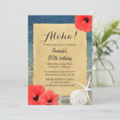 トロピカルなスター・フィッシュ・ビーチの花の誕生日パーティー 招待状 (スタンド正面)