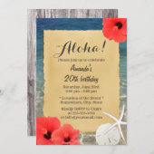 トロピカルなスター・フィッシュ・ビーチの花の誕生日パーティー 招待状 (正面/裏面)