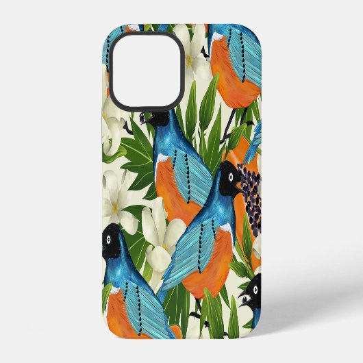トロピカルなパパイヤと鳥の模様 iPhoneケース (裏面)