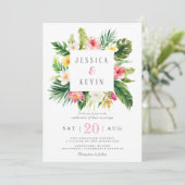 トロピカルなパームツリーの葉と花のデザイン - オーダーメイド 招待状 (スタンド正面)