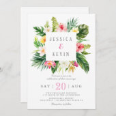 トロピカルなパームツリーの葉と花のデザイン - オーダーメイド 招待状 (正面/裏面)