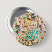 トロピカルなヒョウ柄の花柄ハワイアン 缶バッジ (正面&裏面)