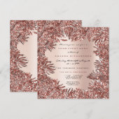 トロピカルなフェアリーの葉のフレーム ローズゴールド ピンク メタリック 招待状 (正面/裏面)