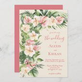 トロピカルなプルメリアとフラミンゴユリのフレーム招待状 招待状 (正面/裏面)