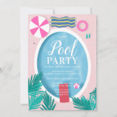 トロピカルなプールパーティーの楽しいシーン 招待状 (正面)