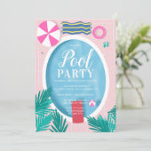 トロピカルなプールパーティーの楽しいシーン 招待状 (スタンド正面)