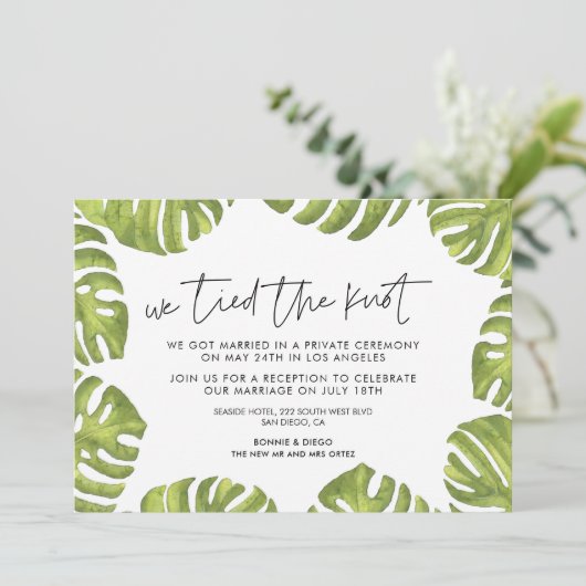 トロピカルなヤシの葉 結婚のお知らせ 招待状 (スタンド正面)
