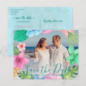 トロピカルなルアウの海辺の結婚式　写真入りセーブ・ザ・デートのスクリプト 案内ポストカード (正面/裏面)